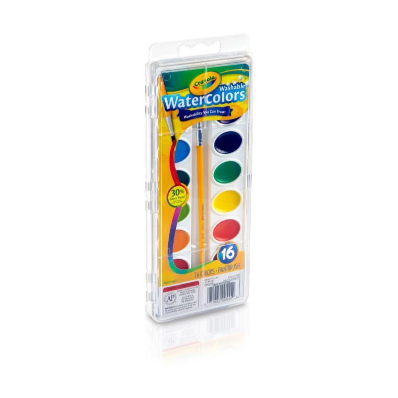 Crayola 16 Washable Watercolor Pans w/ Plastic Handled Brush