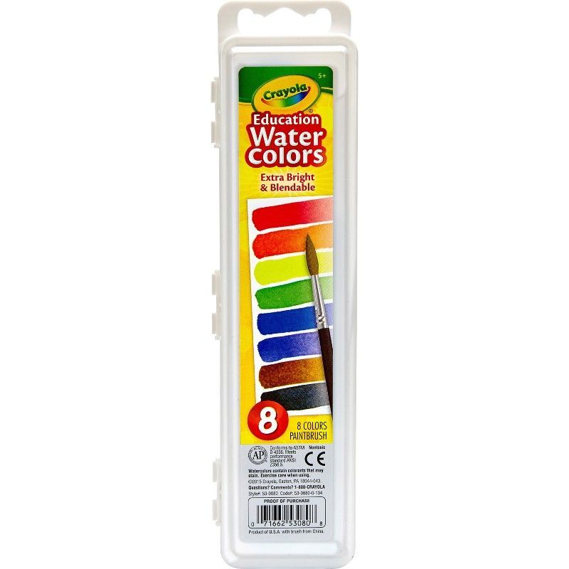 Crayola - 8 Semi-Moist Oval Watercolor Pans - 1 Taklon Brush