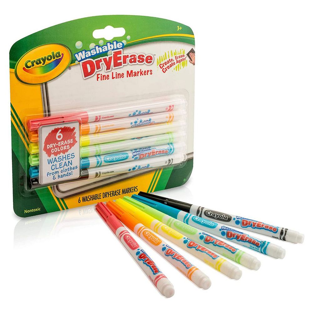 Crayola - 6 Ct Dry Erase Fine Line Washable Markers