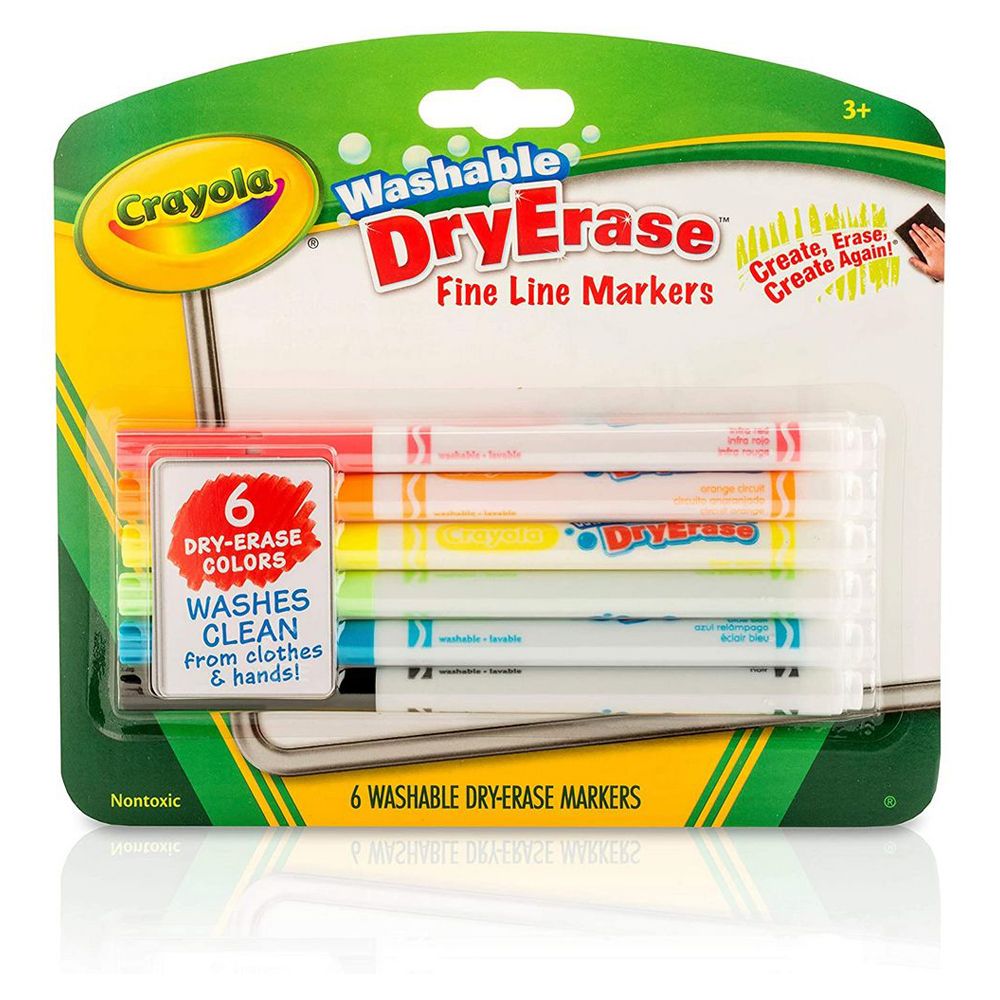 Crayola - 6 Ct Dry Erase Fine Line Washable Markers