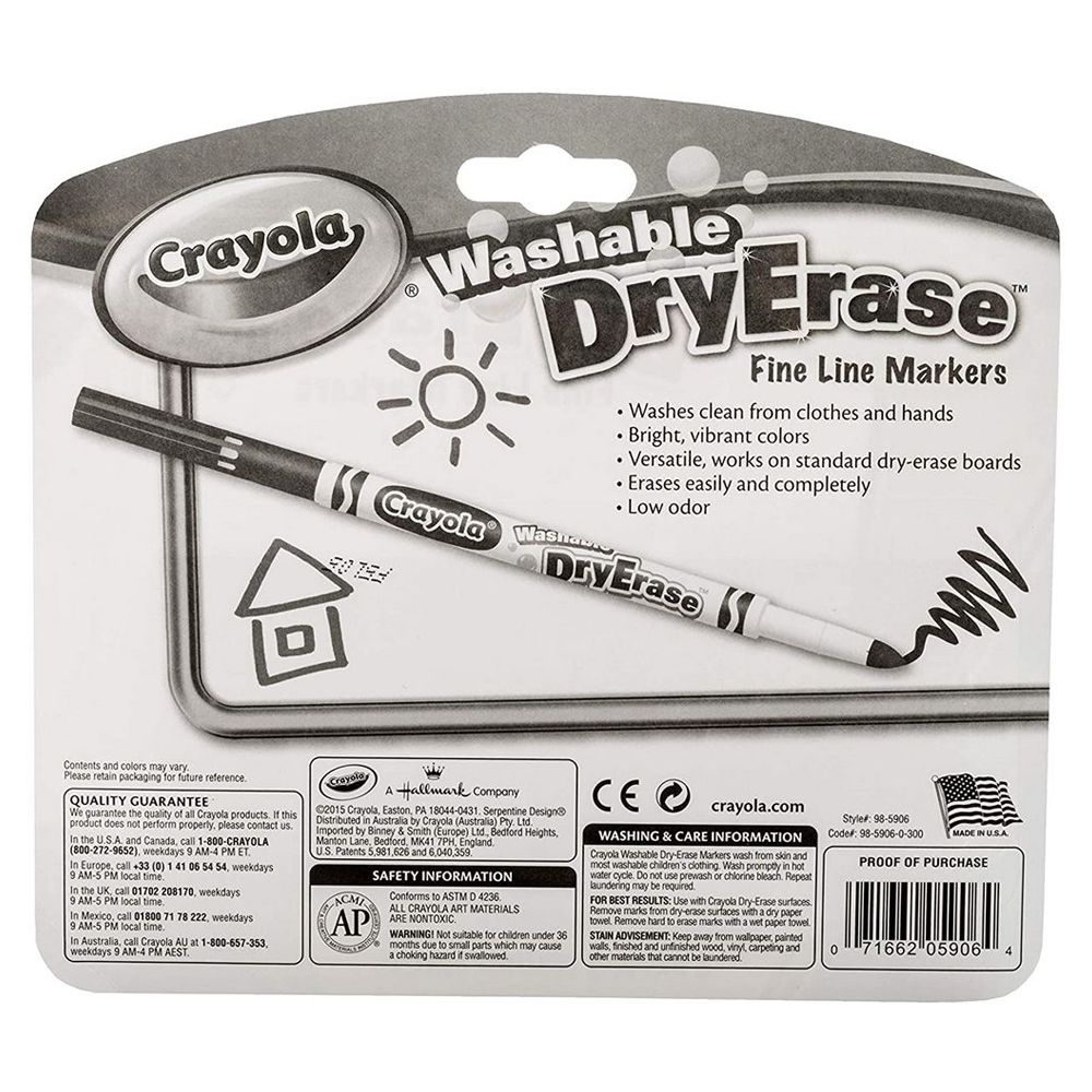 Crayola - 6 Ct Dry Erase Fine Line Washable Markers