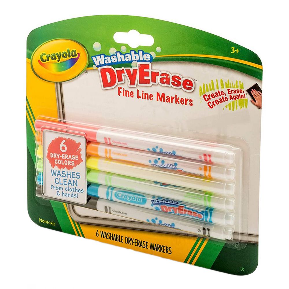 Crayola - 6 Ct Dry Erase Fine Line Washable Markers