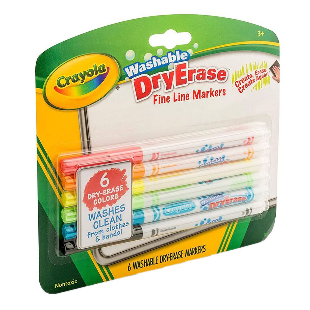 Crayola - 6 Ct Dry Erase Fine Line Washable Markers