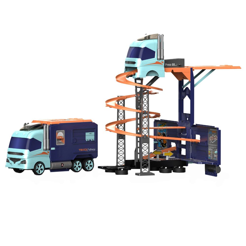 D-Power - Super Construction Truck w/ 6 Cars & Road Signs - Blue