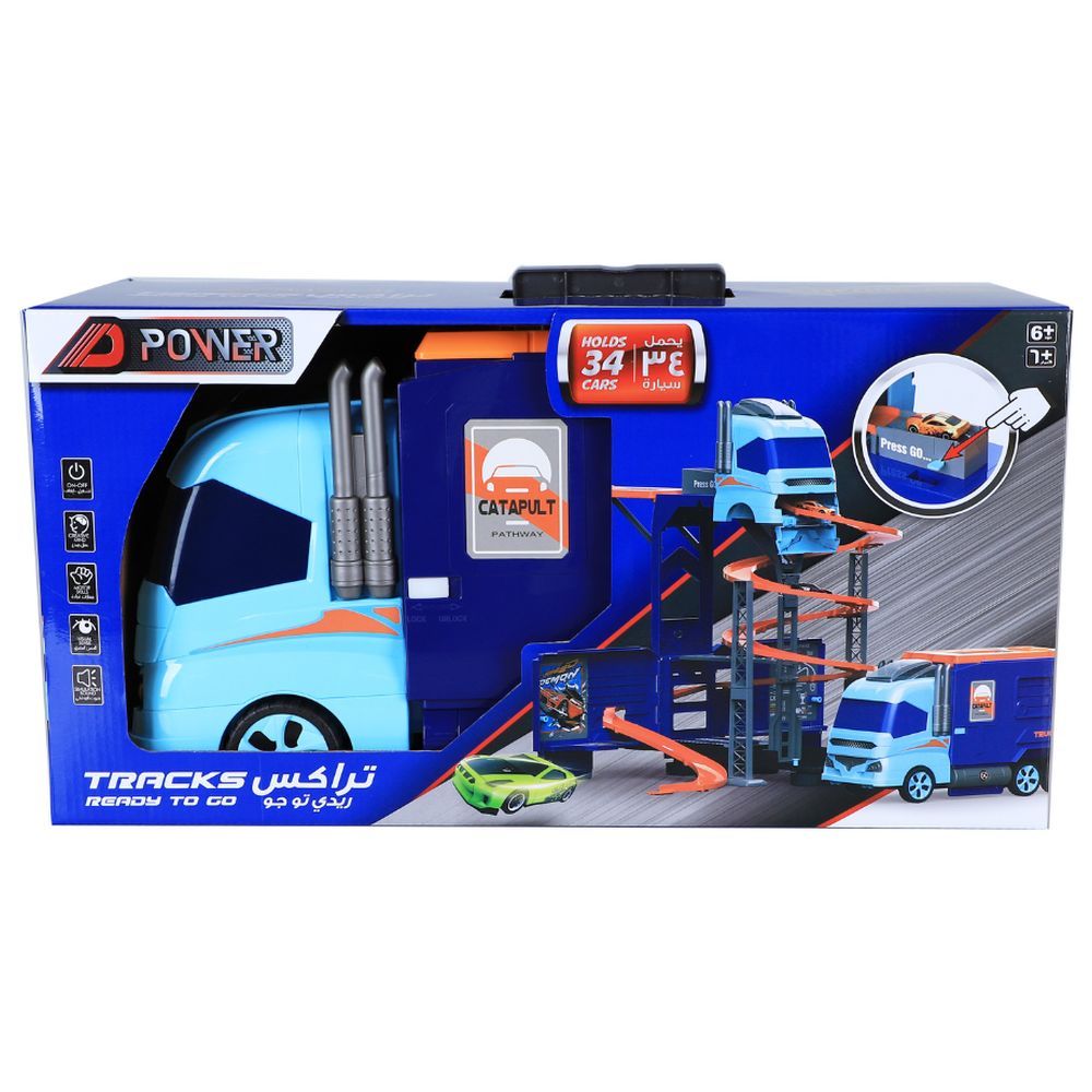 D-Power - Super Construction Truck w/ 6 Cars & Road Signs - Blue