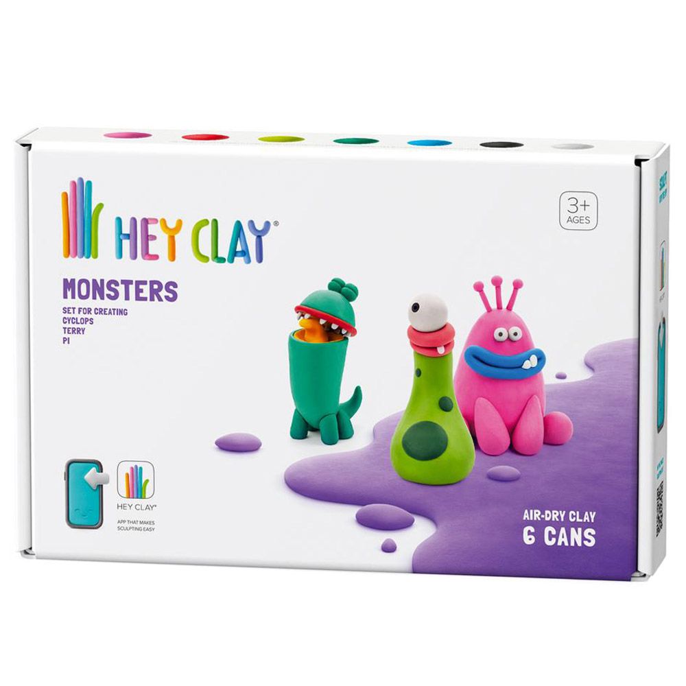 Hey Clay - DIY Monsters Plastic Modelling Air Dry Clay Kit - 6 pcs