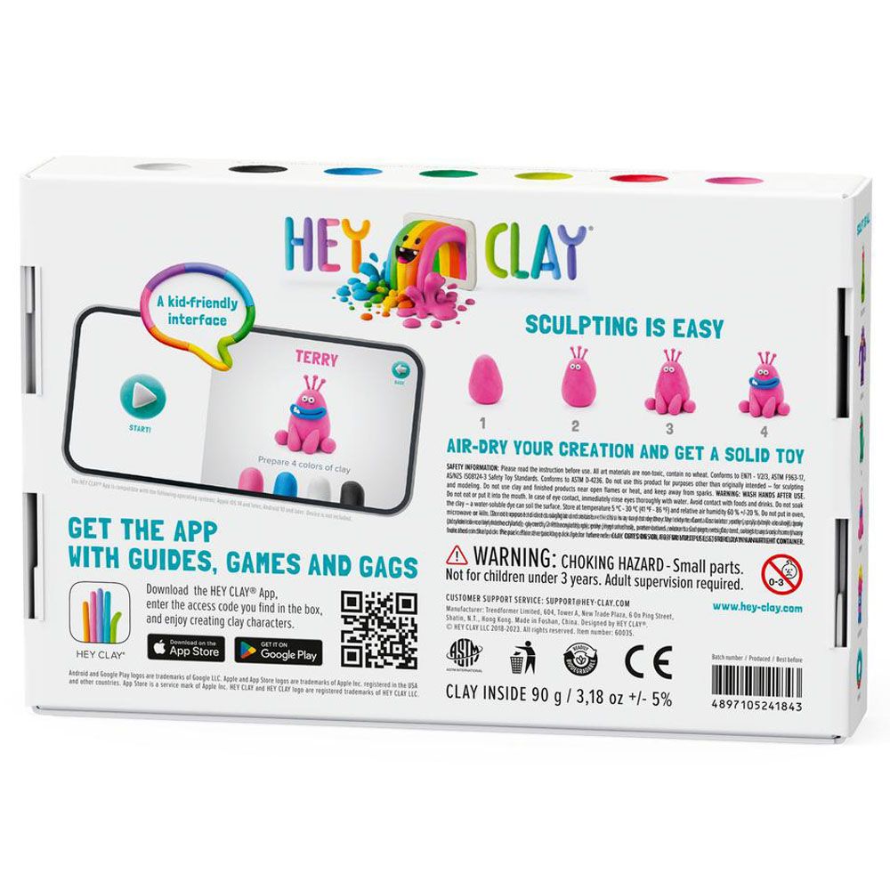 Hey Clay - DIY Monsters Plastic Modelling Air Dry Clay Kit - 6 pcs