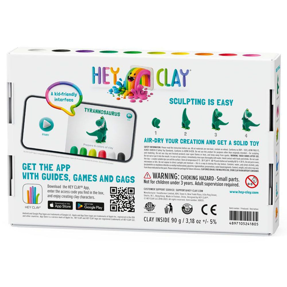 Hey Clay - DIY Dinos Plastic Modelling Air Dry Clay Kit - 6 pcs