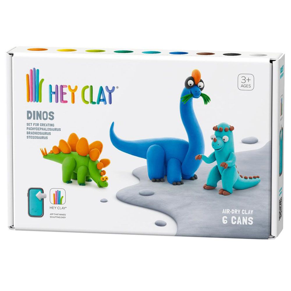 Hey Clay - DIY Dinos Plastic Modelling Air Dry Clay Kit - 6pcs