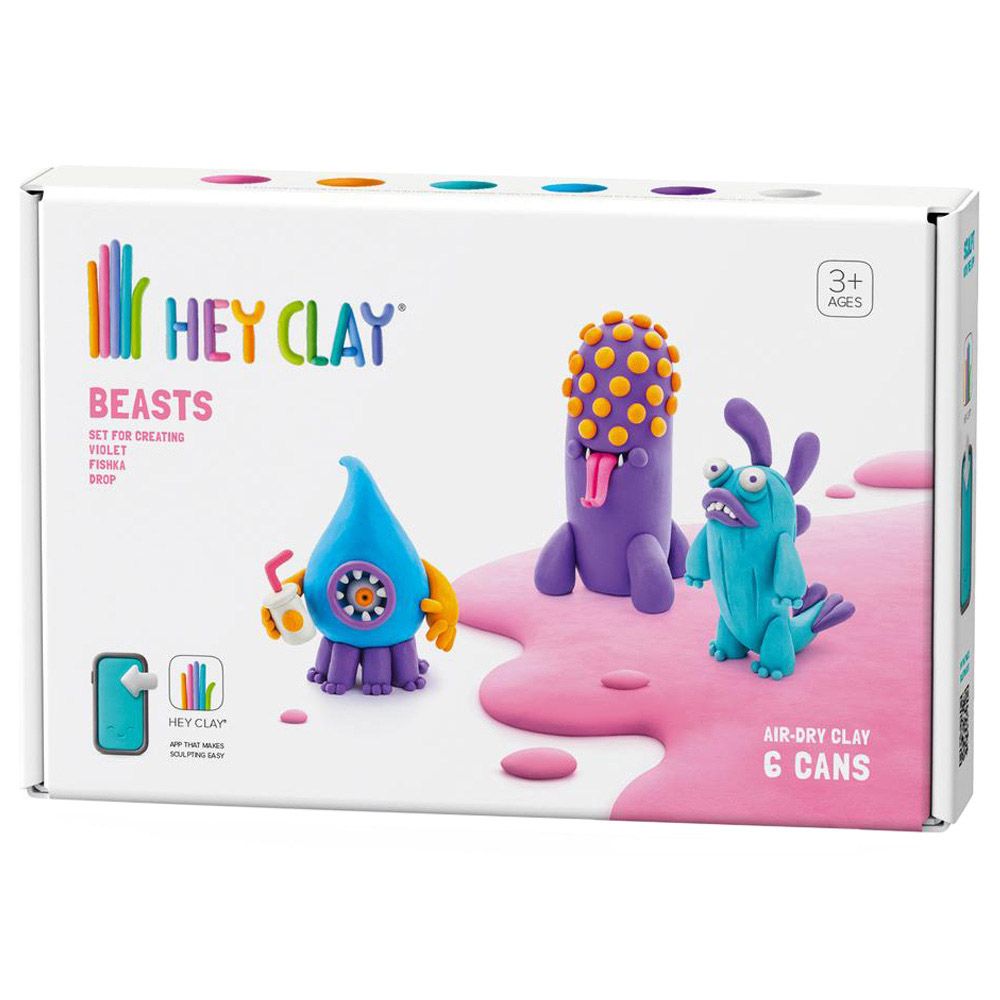 Hey Clay - DIY Beasts Plastic Modelling Air Dry Clay Kit - 6 pcs