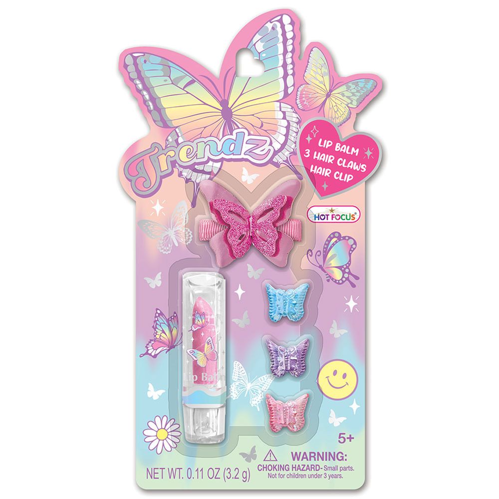 Hot Focus - Trendz Tie Dye Butterfly Hair Clips & Lip Balm Set