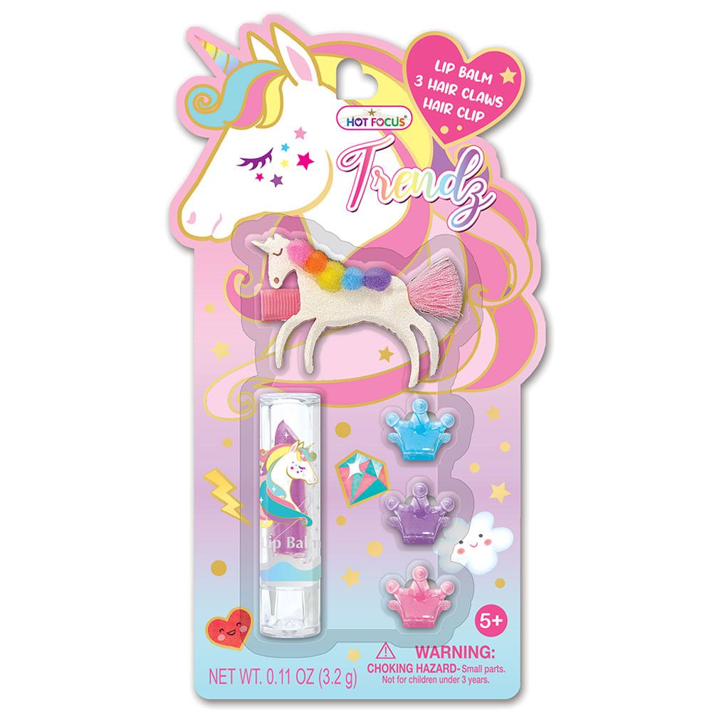 Hot Focus - Trendz Unicorn Fashion Hair Clips & Lip Balm Set