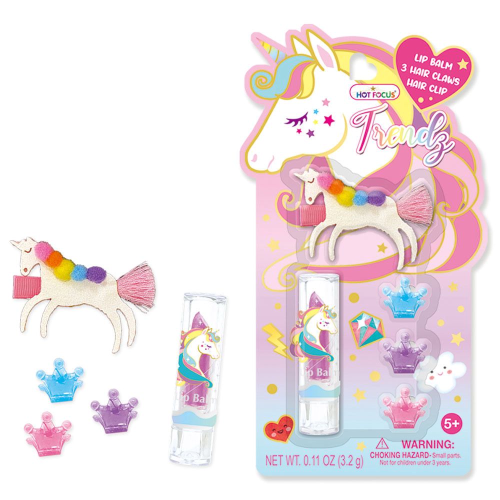 Hot Focus - Trendz Unicorn Fashion Hair Clips & Lip Balm Set