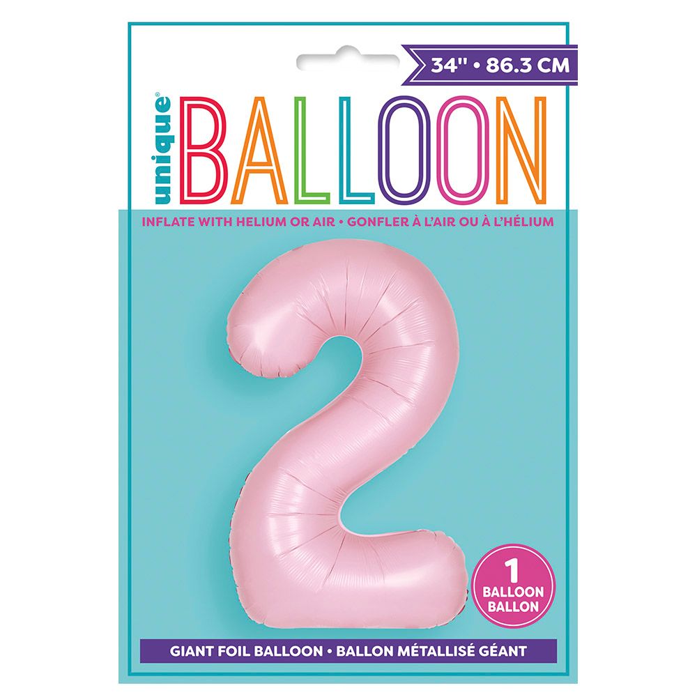 Unique - 34-inch Number "2" Foil Balloon - Matte Pink