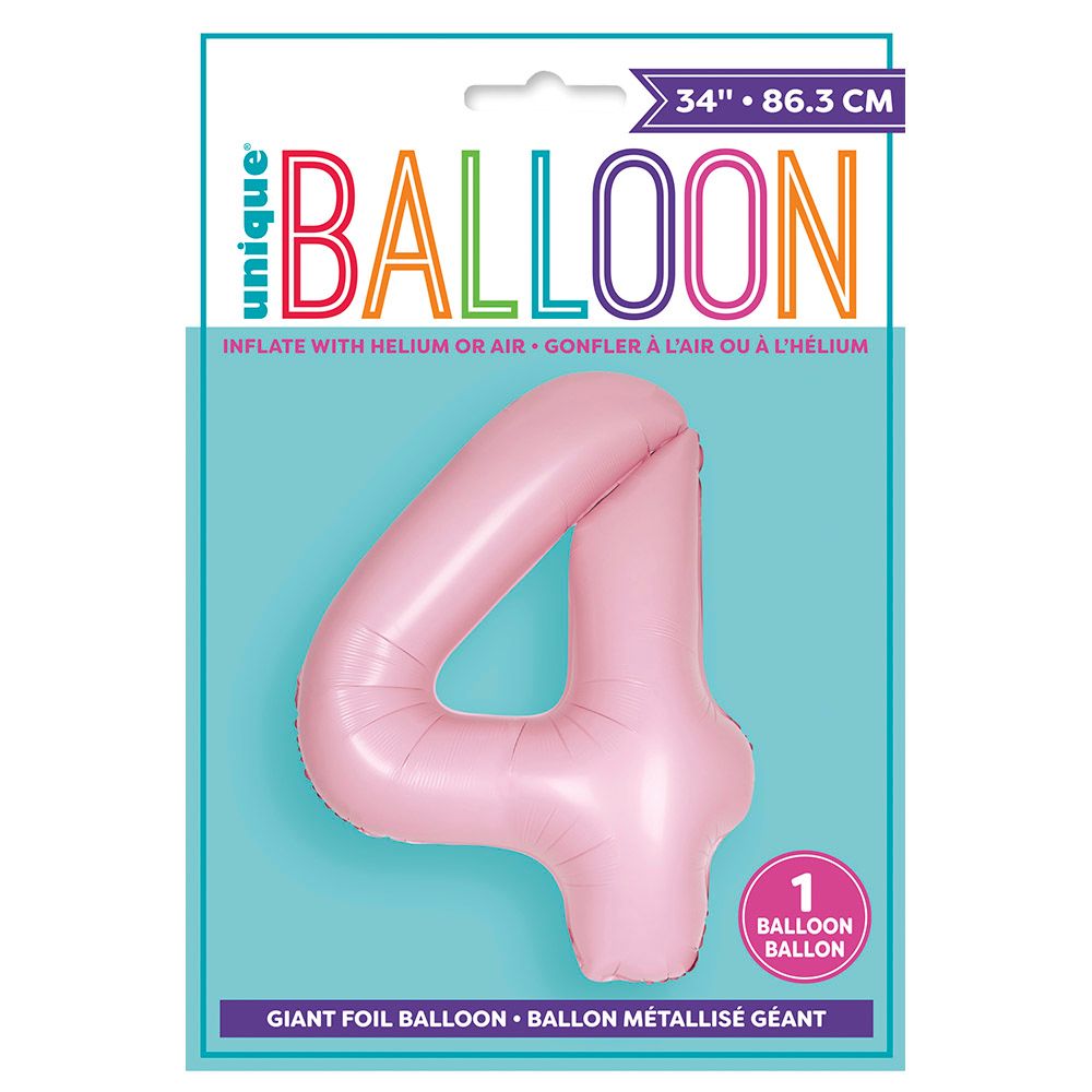 Unique - 34-inch Number "4" Foil Balloon - Matte Pink