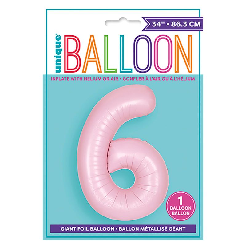 Unique - 34-inch Number "6" Foil Balloon - Matte Pink