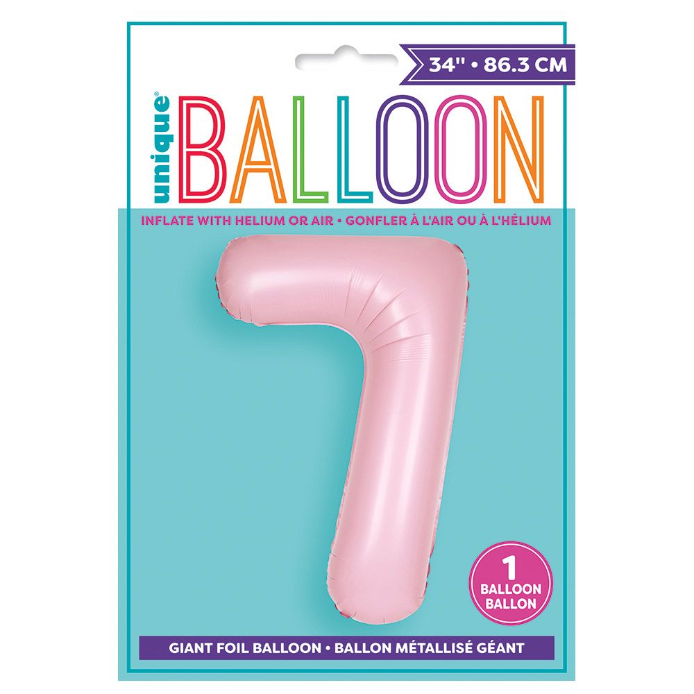 Unique - 34-inch Number "7" Foil Balloon - Matte Pink