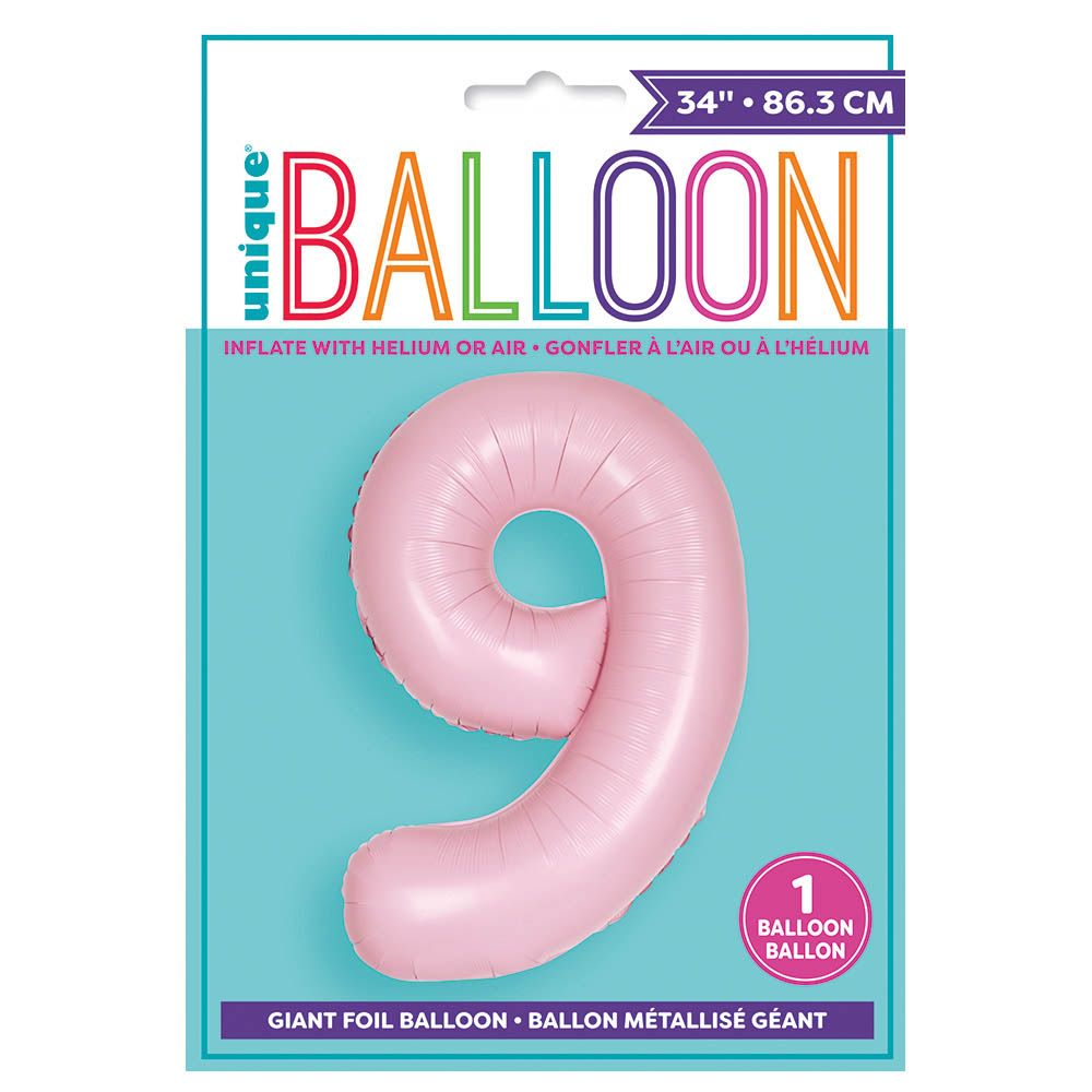 Unique - 34-inch Number "9" Foil Balloon - Matte Pink