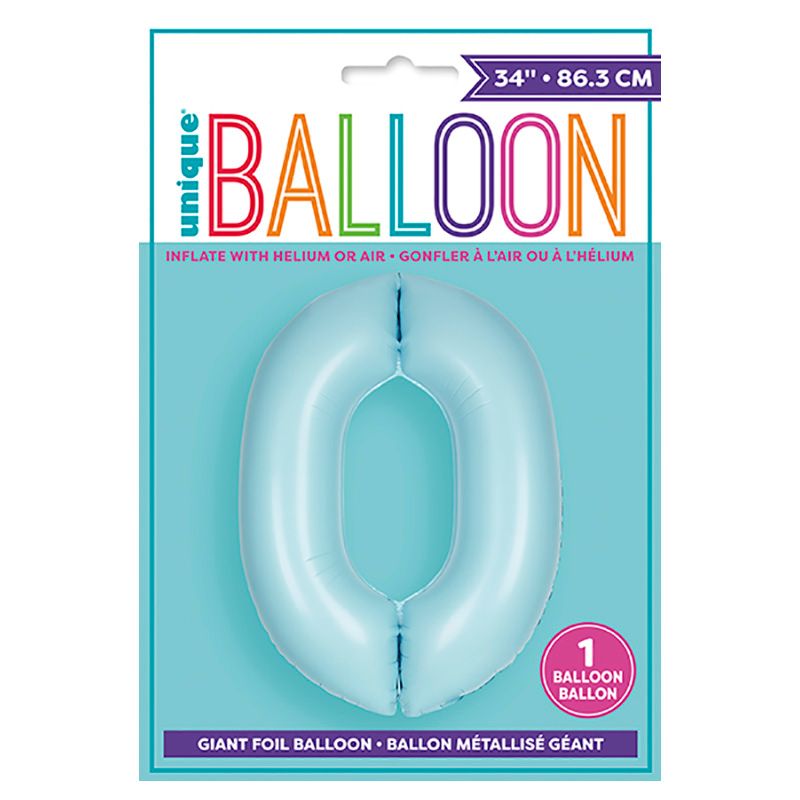 Unique - 34-inch Number "0" Foil Balloon - Matte Blue