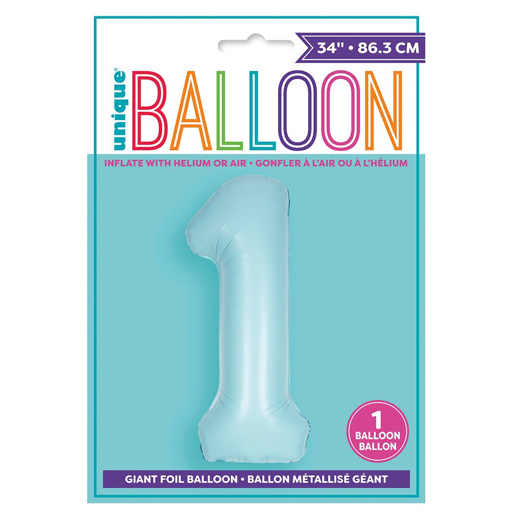 Unique - 34-inch Number "1" Foil Balloon - Matte Blue