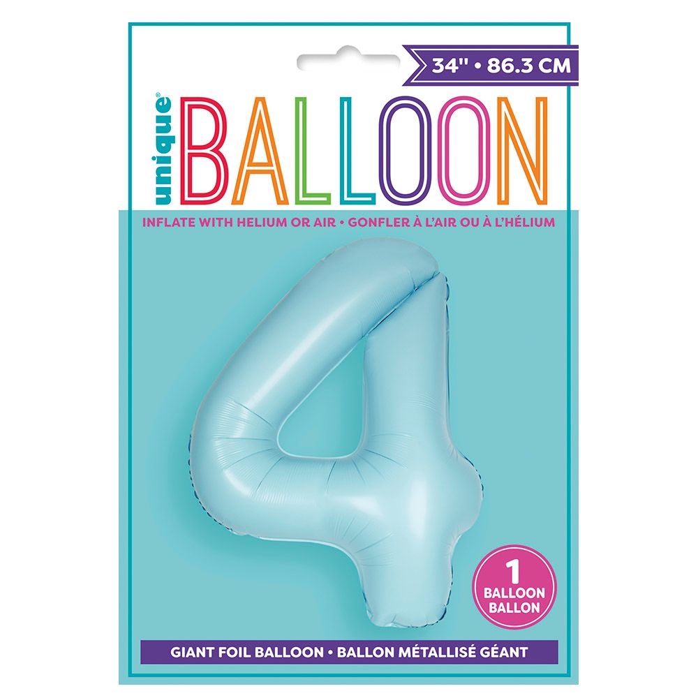 Unique - 34-inch Number "4" Foil Balloon - Matte Blue