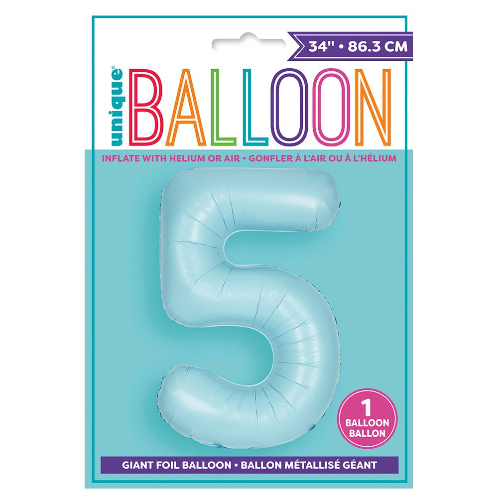 Unique - 34-inch Number "5" Foil Balloon - Matte Blue