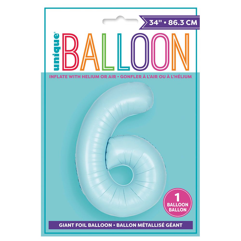 Unique - 34-inch Number "6" Foil Balloon - Matte Blue