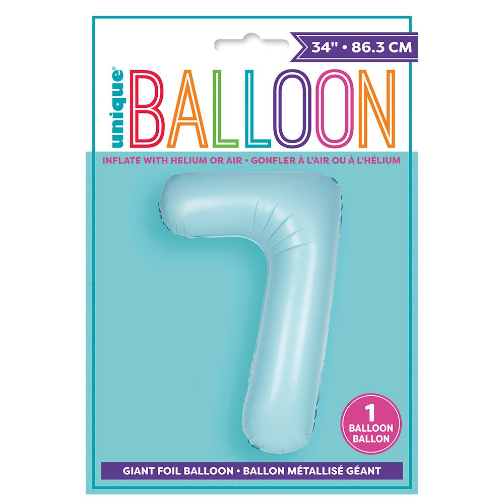 Unique - 34-inch Number "7" Foil Balloon - Matte Blue