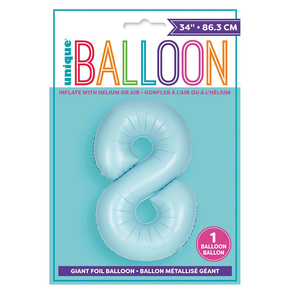 Unique - 34-inch Number "8" Foil Balloon - Matte Blue