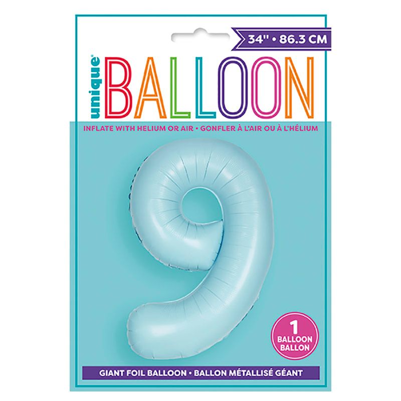 Unique - 34-inch Number "9" Foil Balloon - Matte Blue