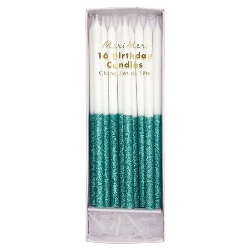 Meri Meri - Green Glitter Dipped Candles - 16 Pcs