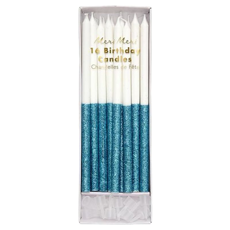 Meri Meri - Blue Glitter Dipped Candles - 16 Pcs