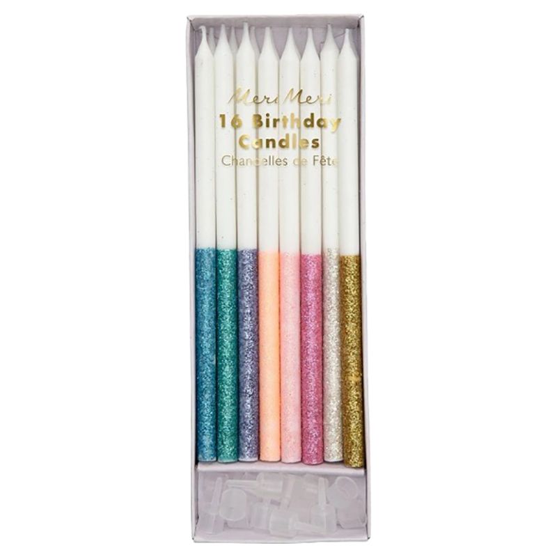 Meri Meri - Multicolour Dipped Glitter Candles 16pcs