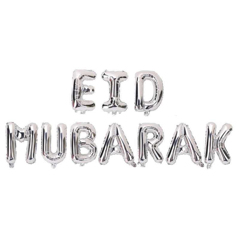 حفلة عيد بالونات حروف Eid Mubarak فويل فضي