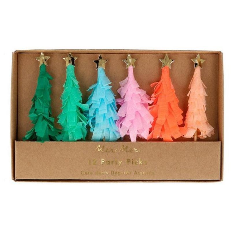 Meri Meri - Rainbow Fringed Tree Picks Pack of 12