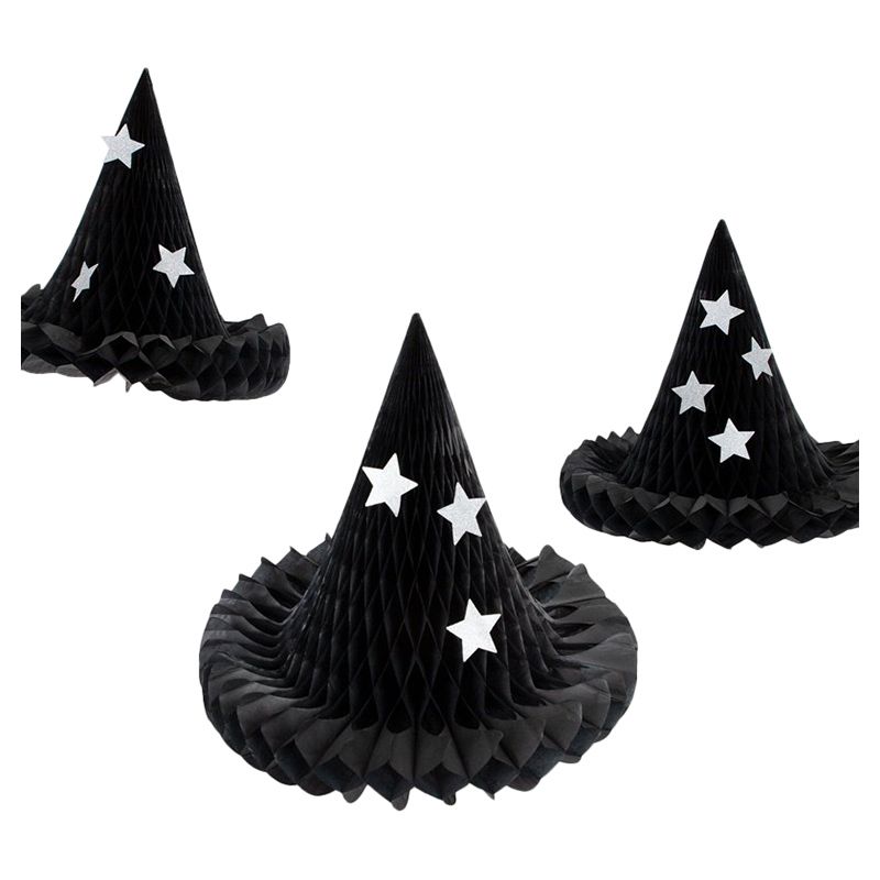 Meri Meri - Hanging Honeycomb Witch Hat Decorations - 3pcs - Black