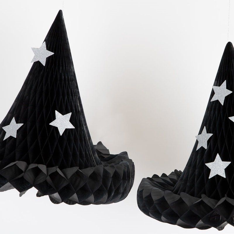 Meri Meri - Hanging Honeycomb Witch Hat Decorations - 3pcs - Black