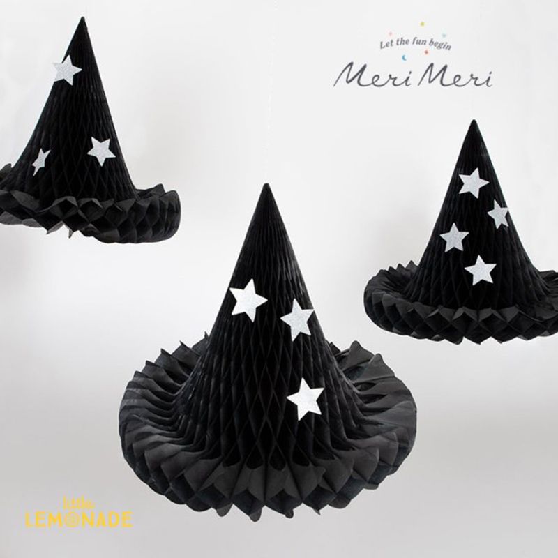 Meri Meri - Hanging Honeycomb Witch Hat Decorations - 3pcs - Black