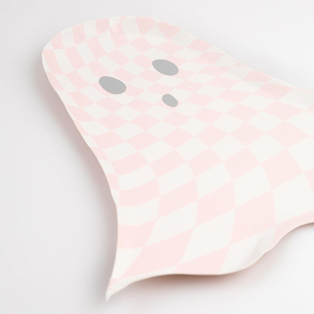 Meri Meri - Checker Ghost Plates - 8pcs - Pink