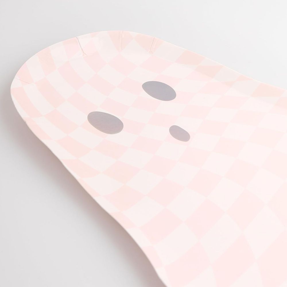 Meri Meri - Checker Ghost Plates - 8pcs - Pink