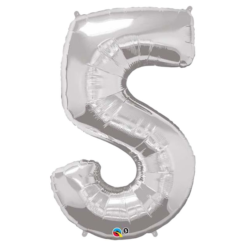 Qualatex - Number 5 Balloon - 34 Inch - Silver