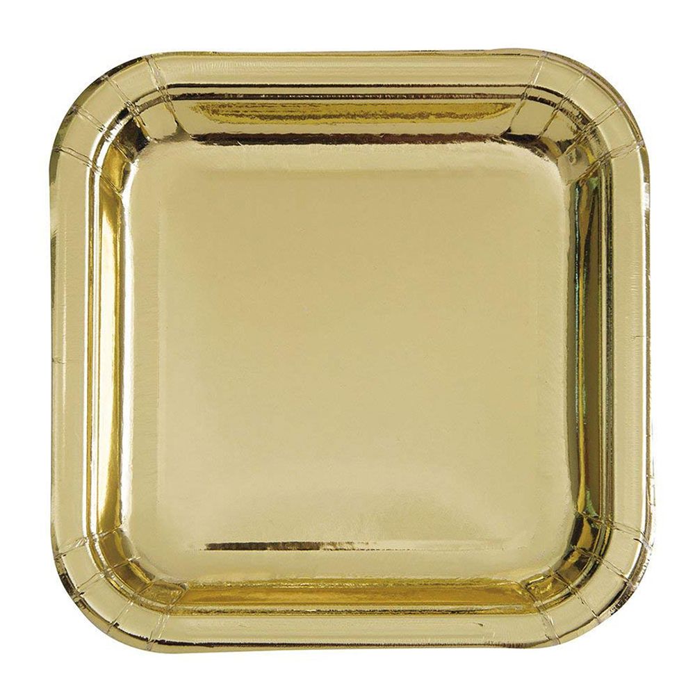 Unique - Foil Square Plate 7" Pack of 8 - Gold