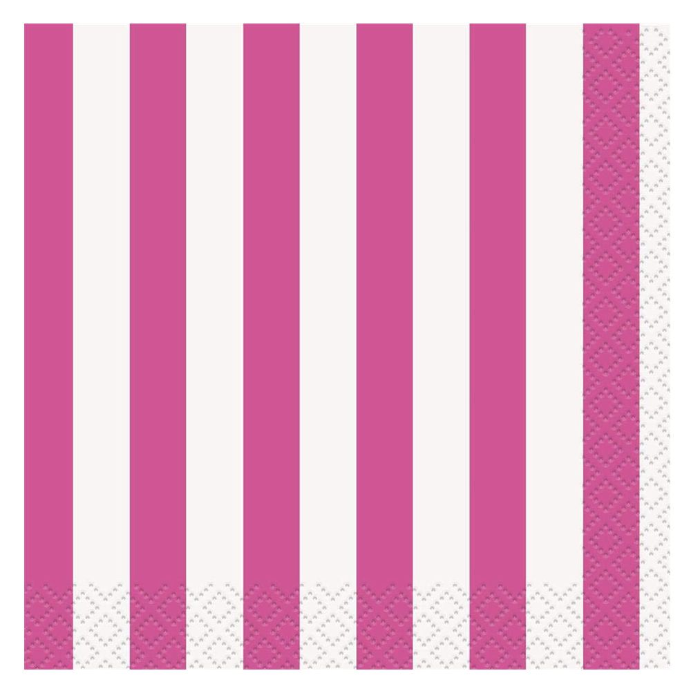 Unique - Striped Beverage Napkins Pack of 16 - Hot Pink