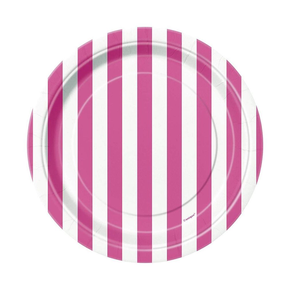 Unique - Striped Plates 7" Pack of 8 - Hot Pink