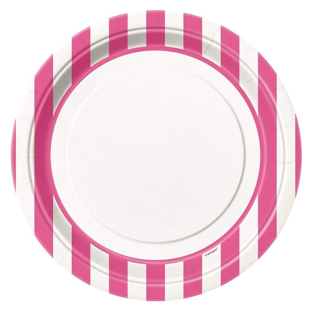 Unique - Striped Plates 9" Pack of 8 - Hot Pink