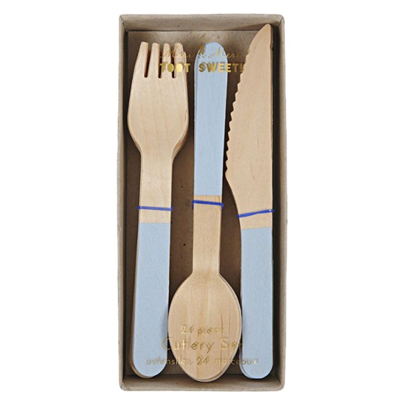 Meri Meri - Soft Blue Wooden Cutlery Set - 24 pk