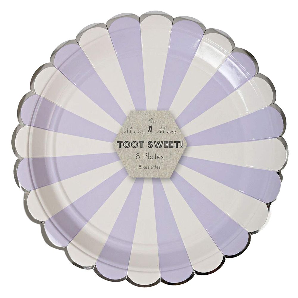 Meri Meri - Striped Plates Large Pack of 8 - Lavender