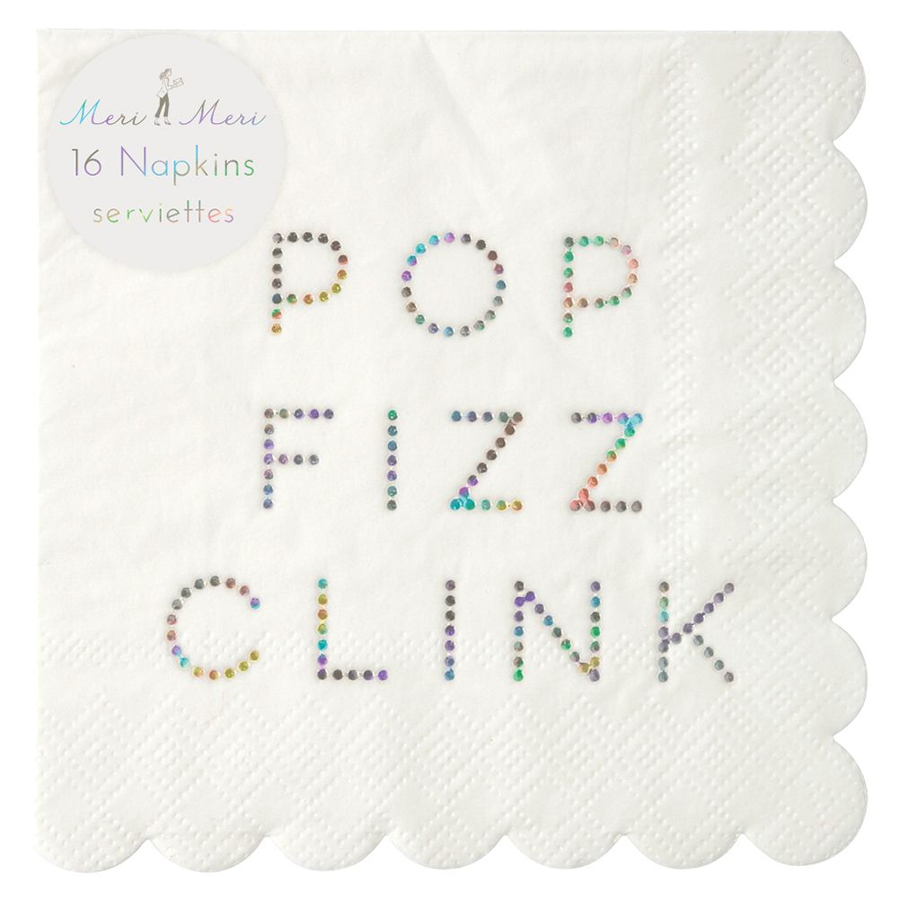 Meri Meri - Pop Fizz Clink Holographic Foil Napkin - Gold