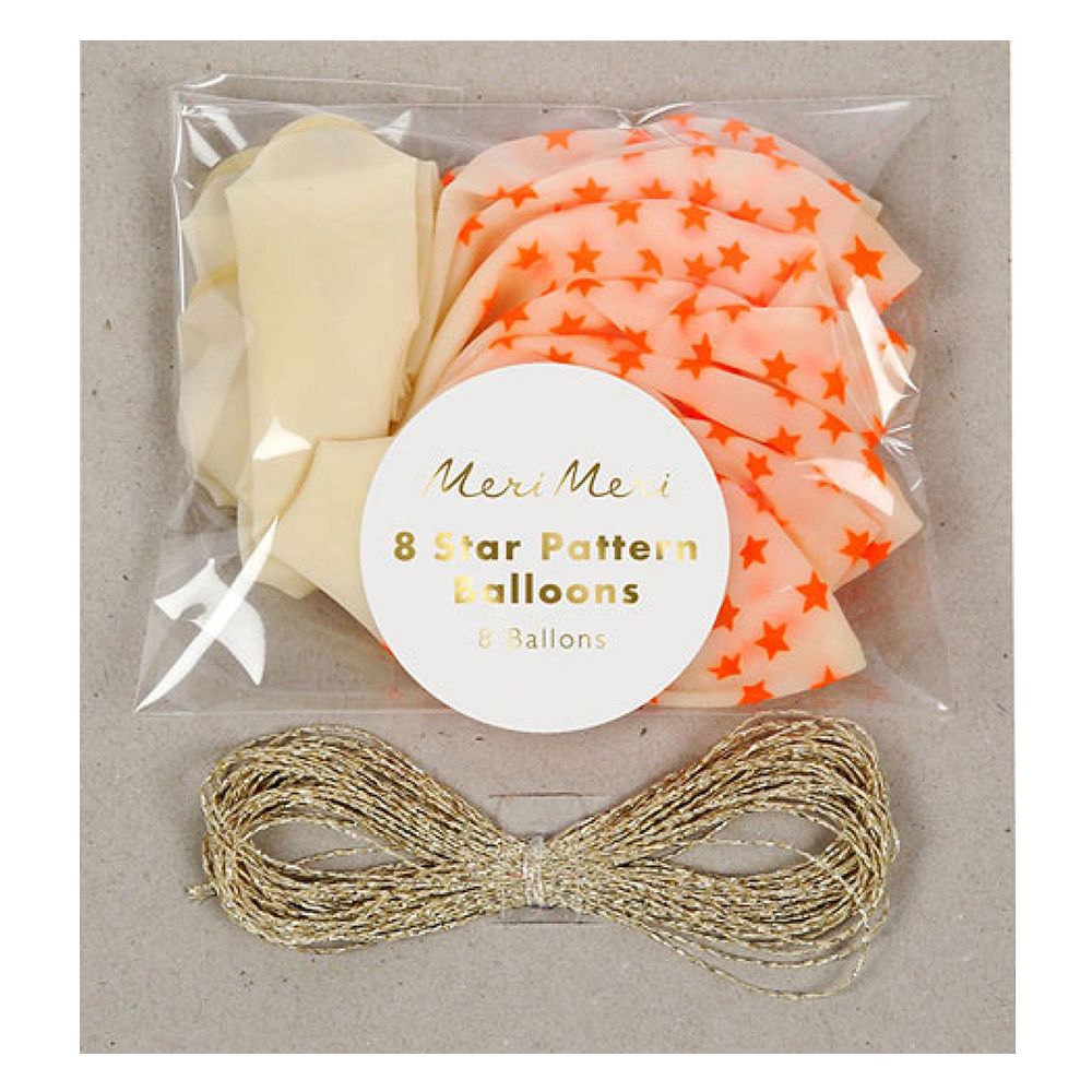 Meri Meri - Coral Star Balloons Pack Of 8 - Orange & Gold