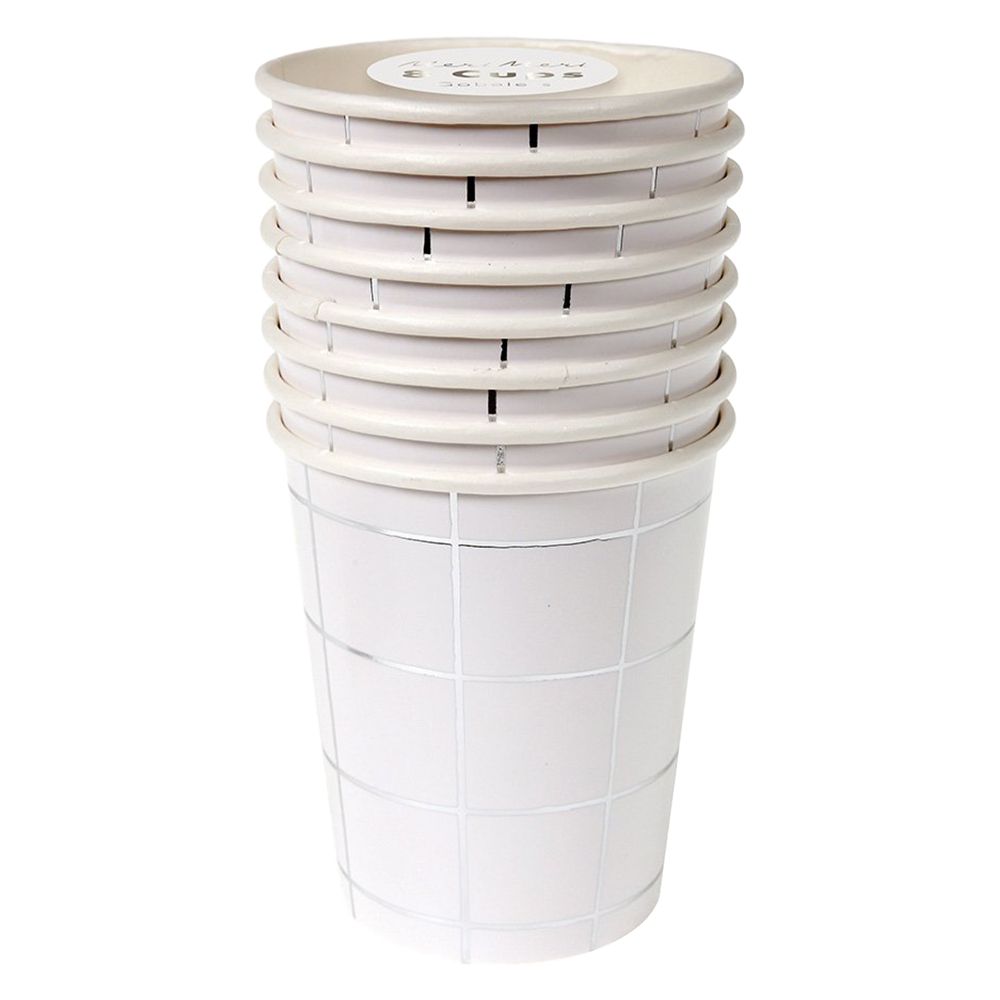 Meri Meri - Silver Grid Party Cup Pack Of 8 - White